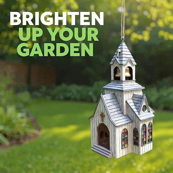 Spoontiques - Birdhouse - Garden Décor - Decorative Bird House for Yard and Garden Decoration - Hanging Novelty for Outdoor Patio - Church Birdhouse