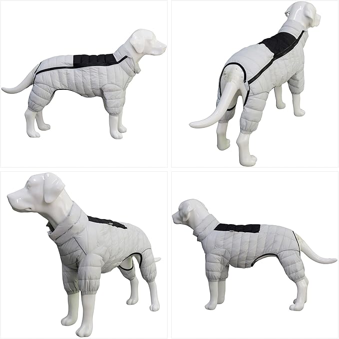 LoveLongLong Dog Coat - Warm & Waterproof Dog Jacket, Zippered & Adjustable, Reflective, Off White, Sizes S, M, L