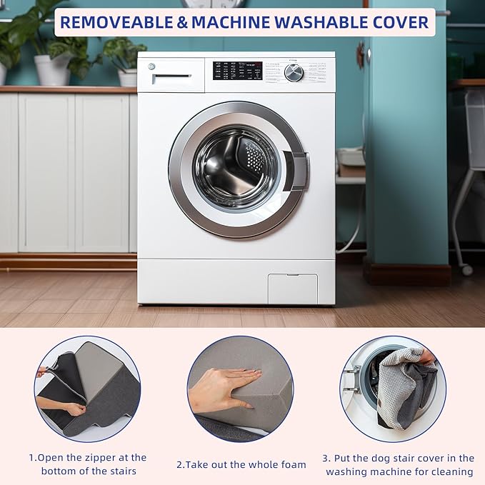 Pettycare Dog Stairs Ramp for High Beds and Couch,Curved Dog Steps for Small Pets, Pet Stairs Non-Slip Balanced Portable Puppy Ramp Indoor, 5 Steps,Grey