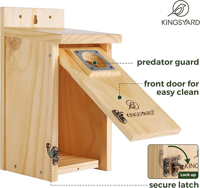 Kingsyard Blue Bird House for Outdoors - Classic Wooden Bluebird House Durable Wall-Mounted Birdhouse with Predator Guard for Bluebirds Titmice Chickadees Nesting Birds, Wood