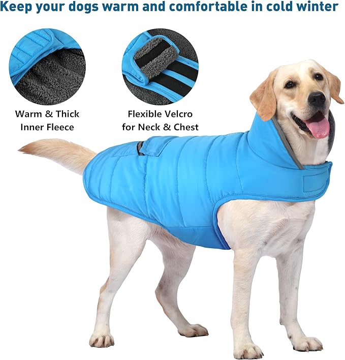 Dog Coat, Waterproof Dog Winter Jacket with Pocket, Reflective Adjustable Pet Snow Vest, Warm Cozy Fleece Sweater for Small Medium Extra Large Dogs - Sky Blue, XL