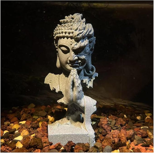 livelyfish Meditating Buddha Statue Zen Garden Statues Sandstone Thinker Buddha Sculpture Figurine for Fish Tank Aquarium Home Decorations, Gift (C-Large)
