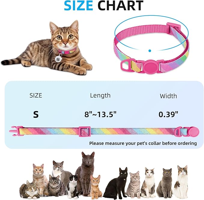 Cat Collar Breakaway with QR Code Name Tag, Glitter Kitten Collars with Bell, Cat Tags Personalized, Ultra-Durable, Comfortable, Quick Release, Fits Most Girl Boy Cats and Puppies (8"-13.5")
