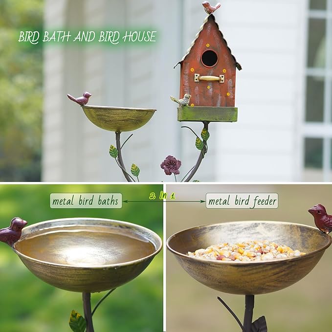56" H Bird Baths for Outdoors,Metal Bird Bath,Birdhouse Garden Stakes,Birdhouses for Outdoors,Garden Yard Decor