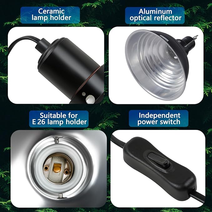 8.5 Inch Reptile Light Fixture Dome Heat Lamp Fixture UVB Heat Basking Lamp Fixture for Amphibian Reptile Terrariums，E26 Base