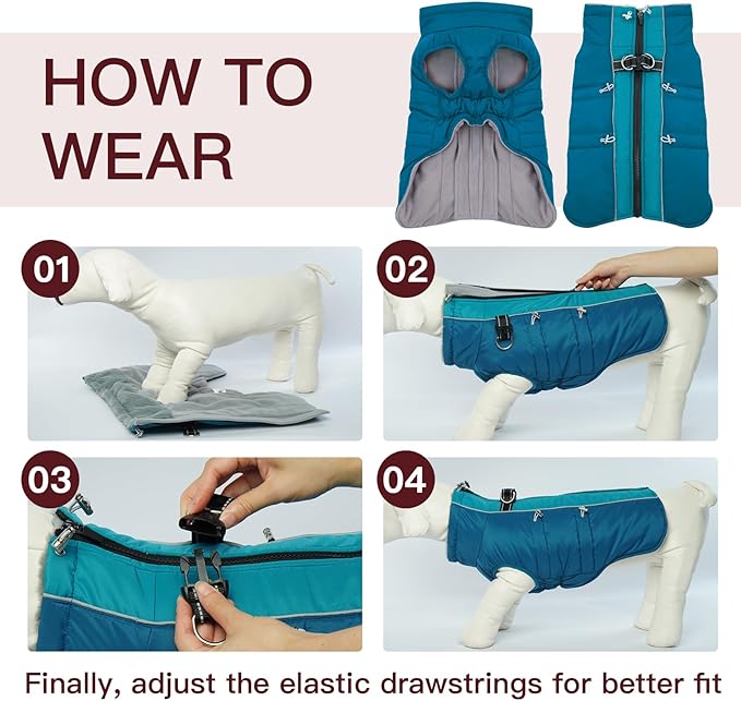 Dog Coat Winter Warm Dog Jackets for Large Dogs Reflective Snowsuit with Harness Fleece Dogs Snow Jacket Waterproof Pet Clothes for Cold Weather