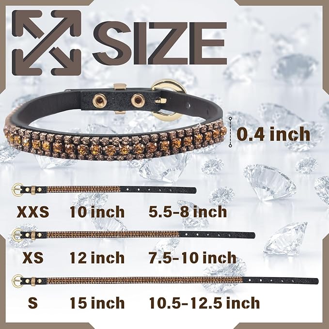 PEARLY JUN Rhinestone Dog Collars for Small Dogs Cat, XXS Champagne Bling Diamond Cat Collar Cute Luxury Crystal Pet Puppy