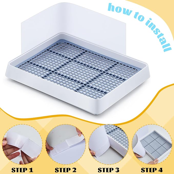 Uiifan Large Rabbit Bunny Litter Box Guinea Pig Litter Tray 15 x 12.1 x 2.55 Inch Small Animal Pet Toilet Potty Pan Rectangular Rabbit Bedding Tray Ferrets Cage (White and Blue)
