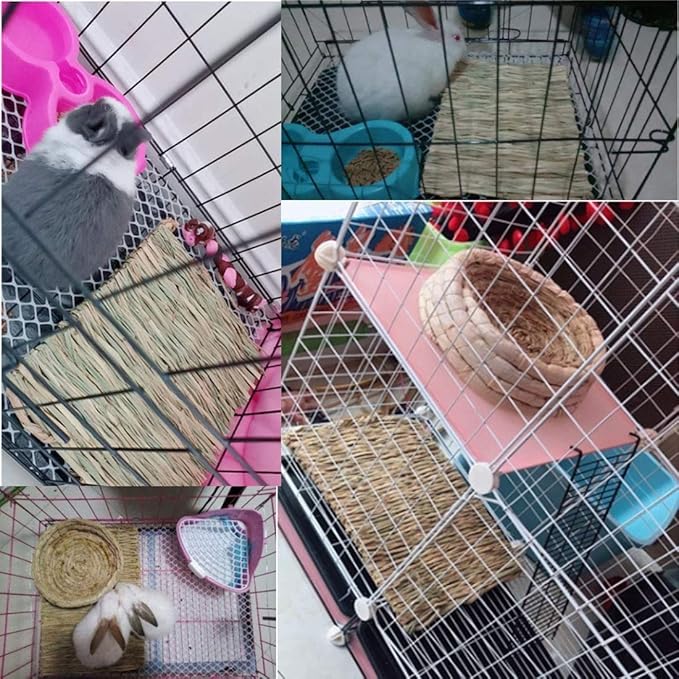 Hamiledyi Rabbit Grass Mat Bunny Natural Straw Woven Bed Small Animal Cages Hay Mat Sleeping Chewing Nesting and Toys for Guinea Pig Chinchilla Squirrel Hamster Cat Dog (18pcs Rabbit Grass Mat)