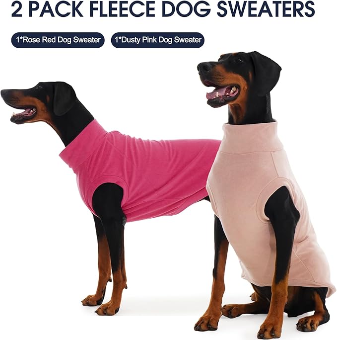 IECOii 2 Pack 3XL Dog Sweater - Fleece Pullover Vest for Large Breeds, Warm Stretchy Fall Winter Coat with Leash Hole, Labrador Retriever, ‌American Bulldog(Size XXXL, Rose Red & Dusty Pink)