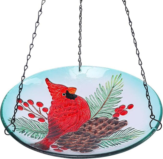MUMTOP Hanging Bird Baths for Outdoors - Glass Bird Bath, 11 Inch Hanging Bird Bath Cardinal Bird Feeder Bowl for Outside, Garden, Lawn Yard Decor(Green)