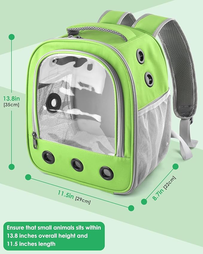 Guinea Pig Carrier Backpack, Portable Rabbit Travel Carring Bag for Pet Bunny Chinchilla Bearded Dragon Hamster Parrot Outgoing Pouch Case with Water Bottle Holder & Detachable Pad (Green)