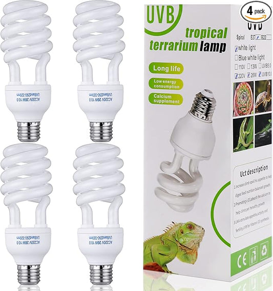 Reginary 4 Pcs Uvb Reptile Light 10.0 26 W, Reptile Uvb Bulb for Desert Tropical Sub Tropical Reptiles Fluorescent Simulation Color Reptiles Light for Turtle, Bearded Dragon, Lizard, Gecko