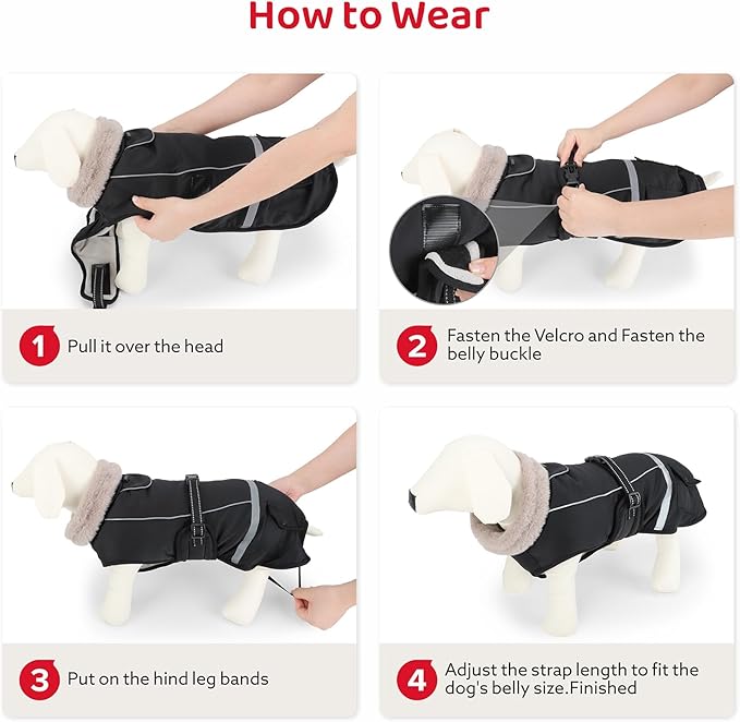 Dog Coat, Dog Winter Coat Jacket Waterproof for XXXL Large Dogs, Pet Vest Warm Fleece Cozy for Cold Weather, with Harness Built in Reflective, Dogs Snowsuit Windproof, Adjustable Buckle