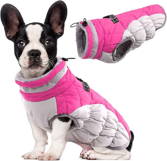 Lelepet Dog Coat Warm Dog Winter Coat Waterproof Dogs Jacket with Harness Built in Reflective Pet Fleece Vest Zip-Up Cold Weather Coats for Medium Dogs Turtleneck & Windproof Coats Dachshund Rose Red