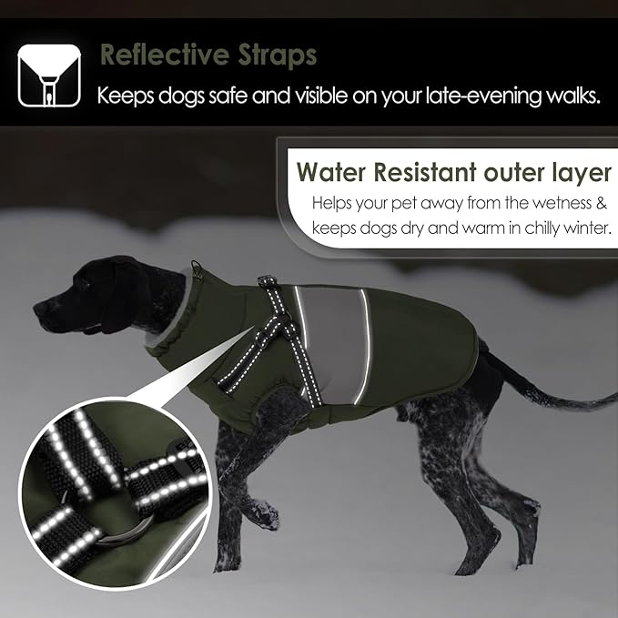 AOFITEE Dog Coat Warm Dog Winter Coat, Waterproof Dogs Jacket with Harness, Dogs Snow Jacket Snowsuit with Zipper & Furry Collar, Reflective Windproof Pet Sweater for Cold Weather, French Bulldog, L