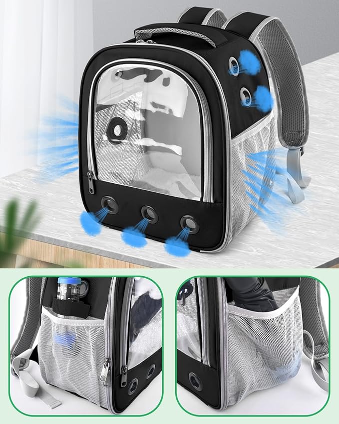 Guinea Pig Carrier Backpack, Portable Rabbit Travel Carring Bag for Pet Bunny Chinchilla Bearded Dragon Hamster Parrot Outgoing Pouch Case with Water Bottle Holder & Detachable Pad (Black)