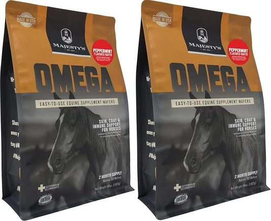Majesty's Omega Wafers - Superior Horse/Equine Skin, Coat, and Immune Support Supplement - Omega 3, 6, 9, and Biotin (Peppermint, 2 Pack(120 Count Total))