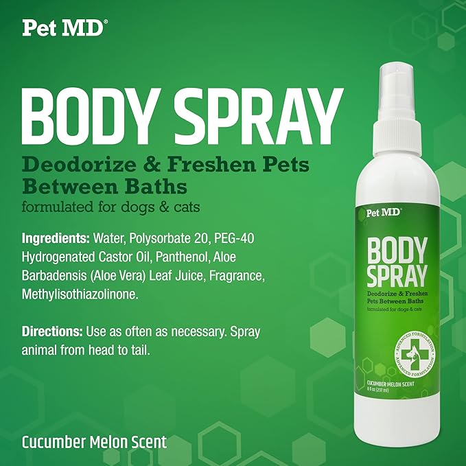 Pet MD Salmon Omega Bites & Ear Wipes & Oatmeal + Aloe Shampoo & Cucumber Melon Body Spray