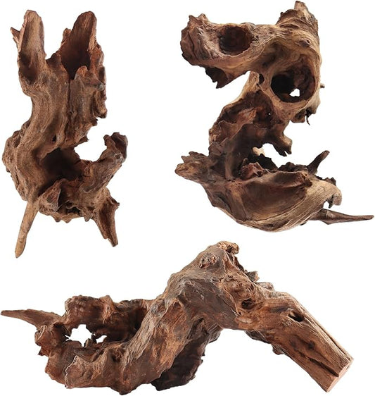 Driftwood for Aquarium, 3 Pieces 6-10" Natural Small Drift Wood Fish Tank Assorted Branch Decorations Pieces for Reptile Hide