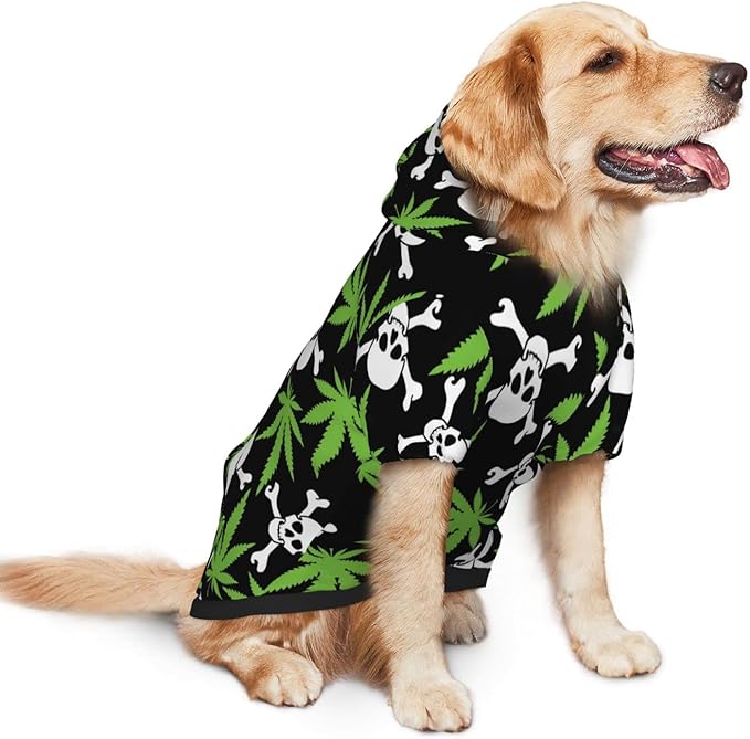 Skull Weed Leaf Dog Hoodies，Dog Clothes with Pocket and Hat Winter Clothes Sweaters for Medium Large Dogs Girl Boy Pets' Clothes Outfits