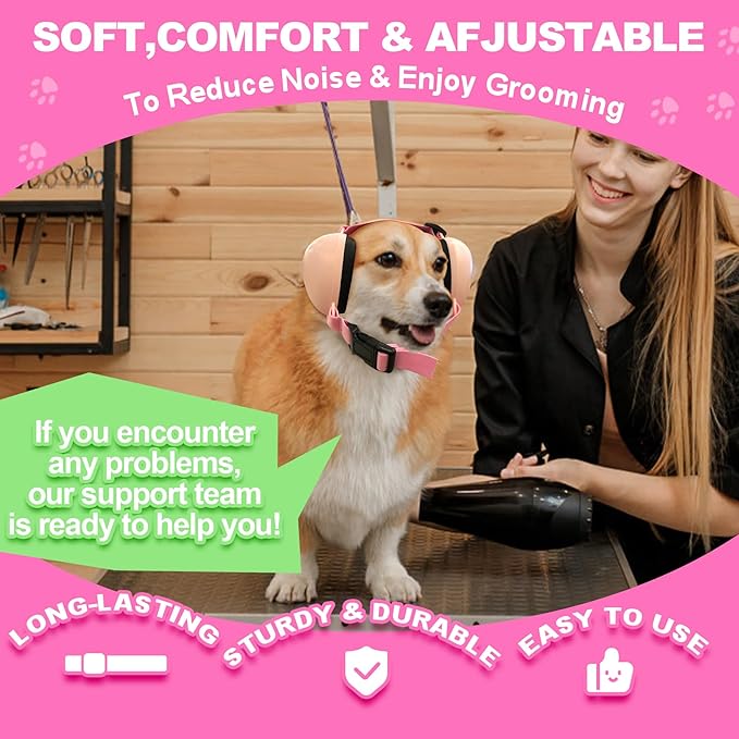PROHEAR Ungrade GEL Pads Dog Ear Muffs Hearing Protection for Dogs, NRR 28dB for Thunder, Hunting, Tourism,Small - Pink