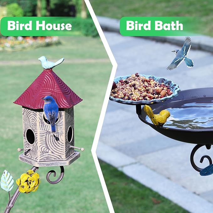 54.3 Tall Outdoor Metal Bird Bath Combo, Birdhouses for Outdoors, Bird Feeder Tray and Planter 4 in 1 Garden Yard Decoration