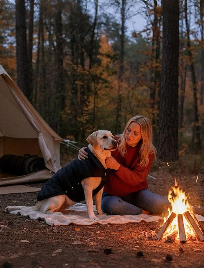 SPACE LION Puffer Jacket, Down Winter Coat, Durable Outdoor Coat for Cold and Windy Conditions, Waterproof, Windproof, Lightweight Jacket, Adjustable Fit for Small Dog(Khaki,S)