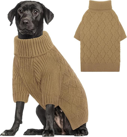 AOFITEE XL Dog Sweater, Dog Sweater Large Size Dogs, Large Dogs Sweaters for Female Male, Turtleneck Thick Warm Knitted Winter Fall Pet Sweatshirt, Solid Pet Halloween Costume (Brown, XLarge)