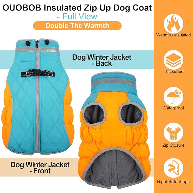 Warm Dog Coats For Large Dogs, Waterproof Dog Jacket With Harness, Zipper Clousure, Fleece Lining, Turtleneck, For Cold Weather Outdoor Walks, Pet Snowsuit For Beagle, Cocker Spaniel, Corgi- XL