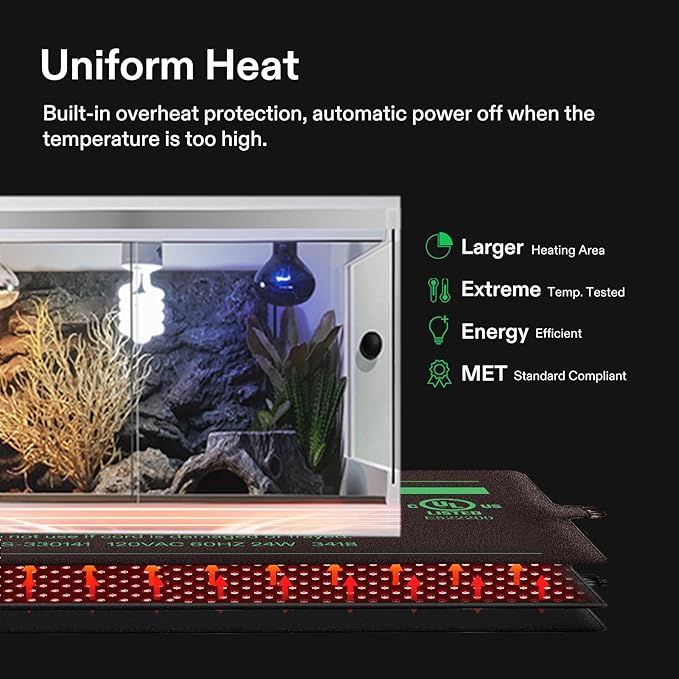 VIVOSUN Reptile Heating Pad 8x12 Inch with Thermostat Combo Under Tank Terrarium Heating Mat for Turtles, Lizards, Frogs, and Other Reptiles