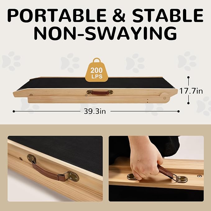 ABORON Dog Ramp,Adjustable Folding Pet Ramp for Bed,Couch,SUV - High Traction Portable Rubber Paw Ramps,Great for Small & Large Old Dogs & Cats, Supports up to 200 lbs