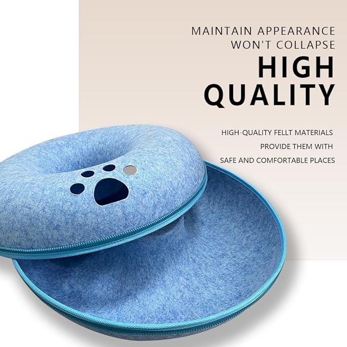 Tunnel nest, Donut nest, Fun Ventilation peep Hole, Detachable Zipper cat Bed, Felt Washable, All Season Universal cat Bed Suitable for Cats (Sky Blue, Small)