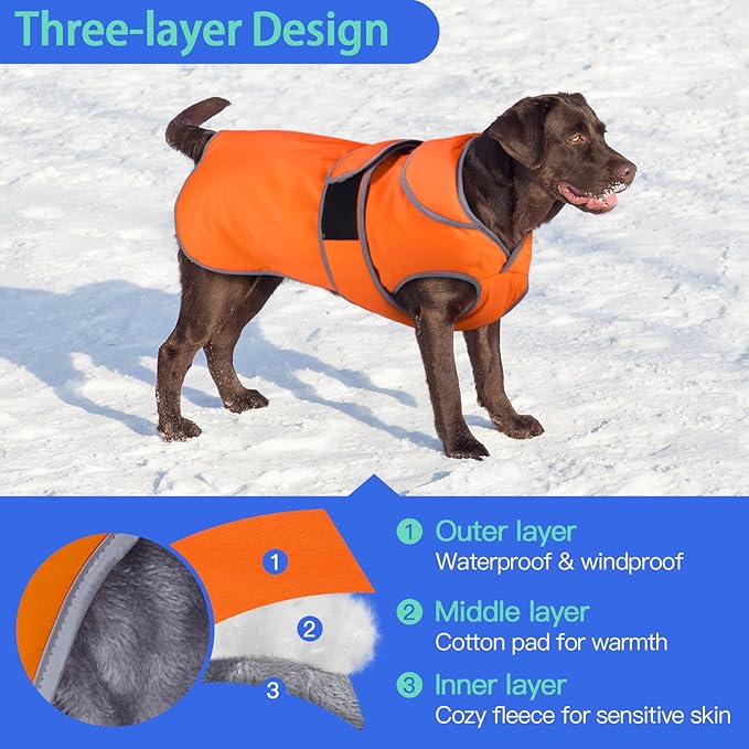 MIGOHI Warm Dog Coat Winter Dog Jacket,Waterproof Cold Weather Coats for Dogs,Fleece Jacket for Small Medium Large Dogs,Reflective Thick Fleece Vest with Leash Hole