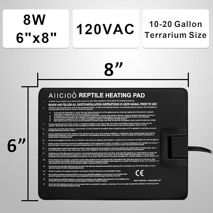 Aiicioo Reptile Heating Pad - Hermit Crab Heater Heat Mat for Reptiles Snake Lizard Terrarium 8 Watt