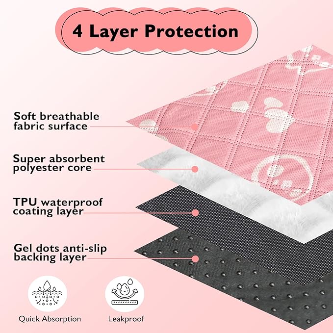 2 Pack Guinea Pig Bedding - Washable Guinea Pig Cage Liners, Waterproof Reusable & Anti Slip Pee Pads Super Absorbent Mats for Small Animals Pet Rabbit Bunny Hamster Rat (Pink, 42 x 28 Inch)