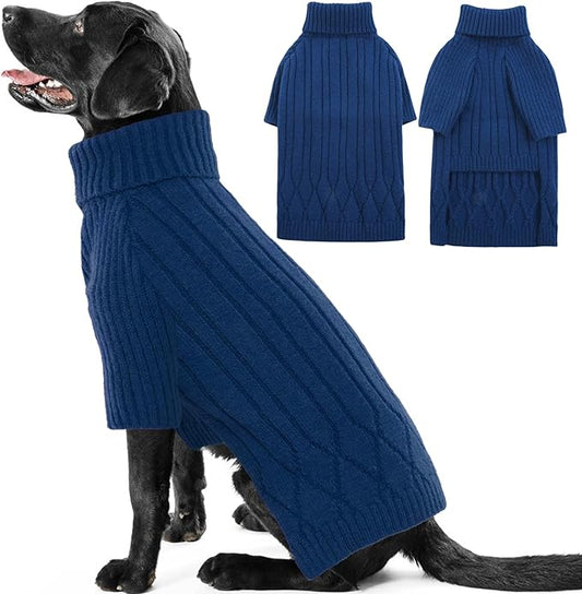XXL Dog Sweaters for Extra Large Dogs, Warm Winter Fall Dog Sweaters for Dog Girls Boys, Turtleneck Dog Knitwear, Doggie Christmas Sweater,Pet Sweatshirt Clothes Outfit Knit Labrador (Blue XXL)