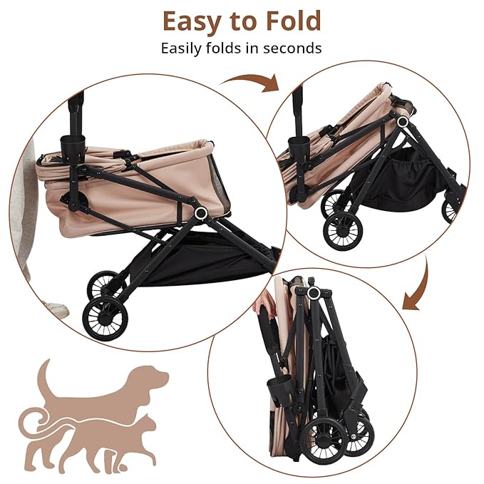 4-Wheel Lightweight Dog Stroller - Foldable Pet Stroller for Cats & Small to Medium Dogs Up to 50 Lbs, with 360° Swivel Wheels, Foot Brake, Weather & Escape Proof Design