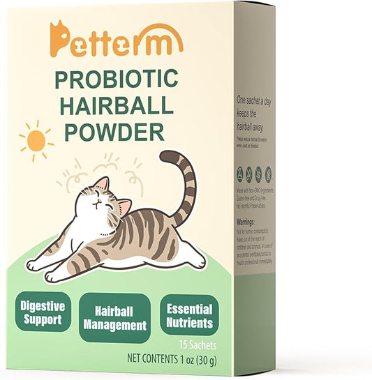 Hairball Remedy Treats Cat Furball Treatment Powder for Cats Natural Hairball Control Supplement with Slippery Elm Marshmallow Root Psyllium Husk 6 Billion Probiotics Digestive Support