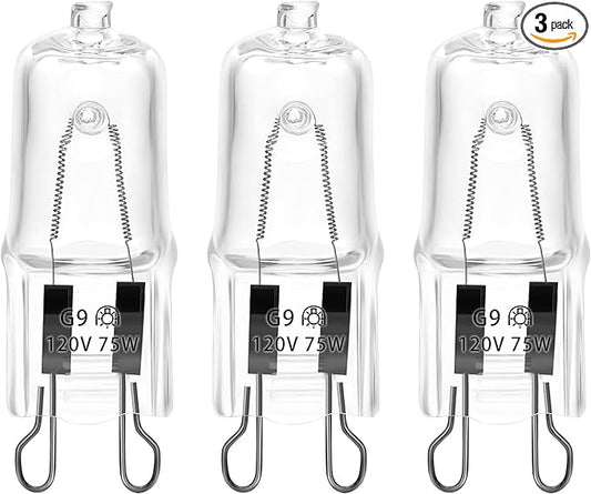 G9 Basking Light Bulb 75W 120V 2 Pin 3 Pack Base Light Bulb Reptile Heat Lamp Replacement Dimmable Warm Clear