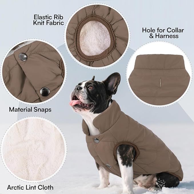 ASENKU Dog Winter Coat - Waterproof Windproof Dog Jacket, Warm Snowproof Doggie Puffer Vest for Cold Weather, Lightweight Snow Coats for Small Medium Large Dogs (3XL, Coffee)
