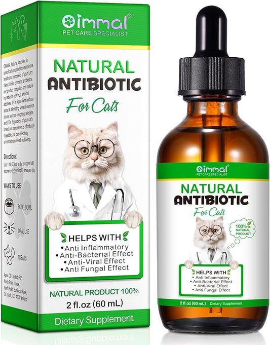 Antibiotics for Cats, Natural Antibiotic Pet Supplements Supports Immune & Cats Allergy Relief, Cat Multivitamin UTI Drops for All Ages & Breeds of Cat, Chicken Flavour - 2 Fl Oz / 1 Pack