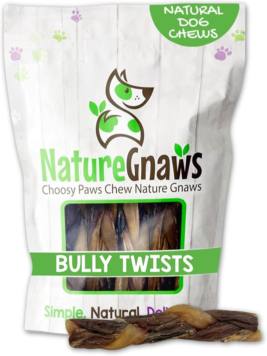 Nature Gnaws Braided Bully Twists for Dogs 5-6" (10 Count) - Long Lasting for Small and Medium Dogs - Natural Beef Dog Chew Bones
