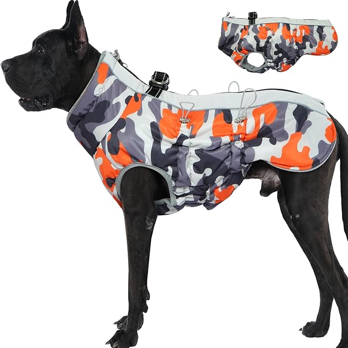 Dog Coat Winter Warm Dog Jackets for Large Dogs Reflective Snowsuit with Harness Fleece Dogs Snow Jacket Waterproof Pet Clothes for Cold Weather