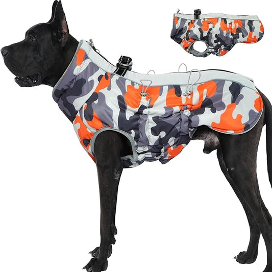 Dog Coat Winter Warm Dog Jackets for Large Dogs Reflective Snowsuit with Harness Fleece Dogs Snow Jacket Waterproof Pet Clothes for Cold Weather