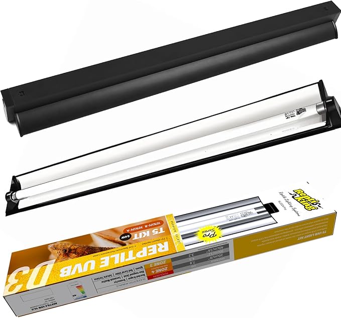 T5 HO UVB Reptile Light Kit – High-Output 24W 10.0 UVB for Reptiles – Liner UVB Light Ideal for Bearded Dragons, Tortoise & Lizard, T5 UVB Light Fixture and Bulb