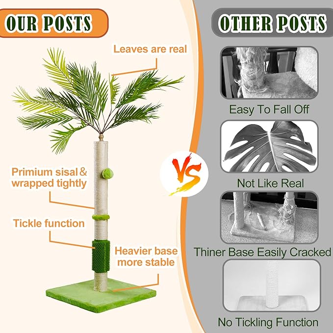 MeowHomm 40" Tall Cat Scratching Post, Scratching Post for Indoor Cats with Natural Sisal, Balls and Self Groomer Brush, Cute Cat Scratcher for Kittens