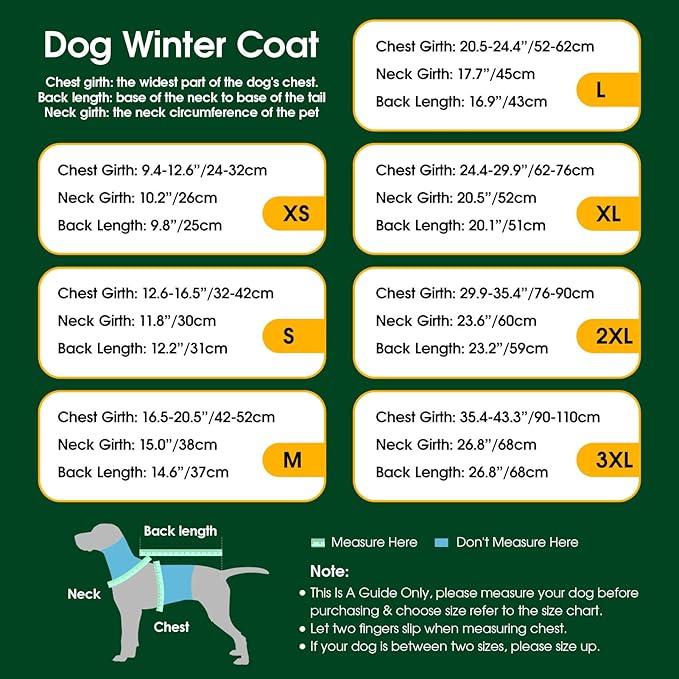 Dog Winter Coat Warm Padded Puppy Jacket Windproof Water Resistant Clothes for Small Medium Large Pets Christmas Sweater Outfit Vest(Green, 3XL)