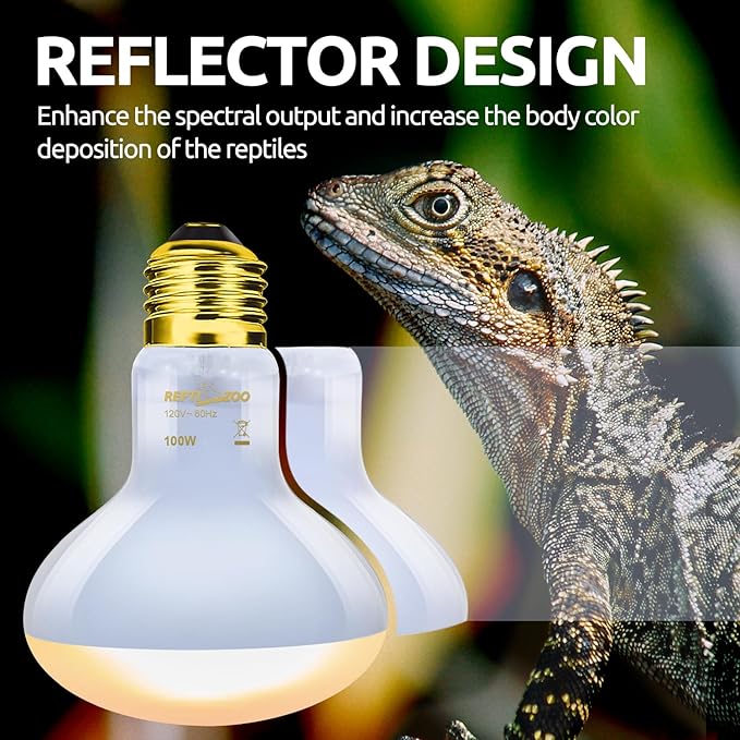 REPTI ZOO Dual Reptile Light Fixture Reptile Heat Lamp Combo Pack, 100W UVA Daylight Basking Spot Light and 26W UVA UVB Reptile Light Energy Saving Spiral Compact Lamp UVB Bulb 5.0