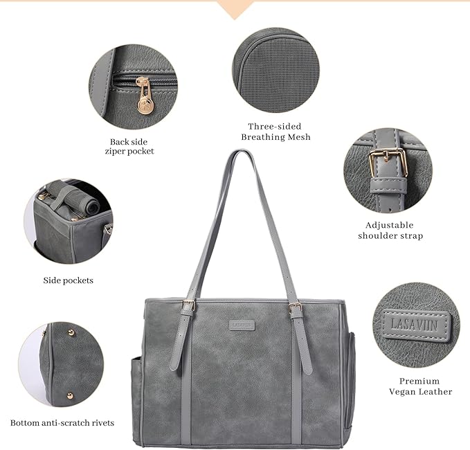 Fashion Dog Purse Pet Carrier Leather Bag for Small Dogs Cats Puppy, Portable Tote Bag Airline Approved Soft-Sided Carriers (Grey)